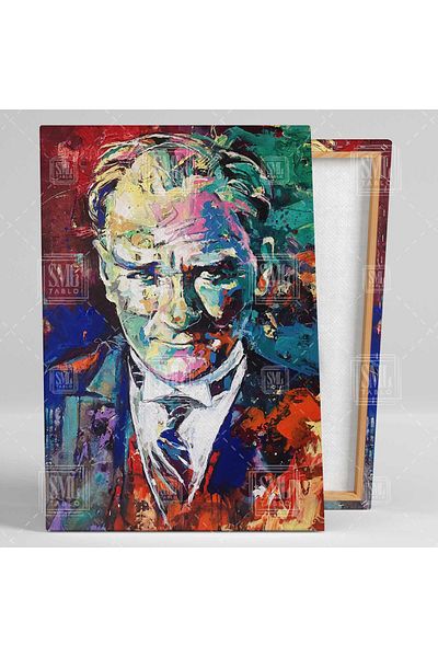 SML TABLO Mustafa Kemal Atatürk Carizma Portret Efect de vopsea în ulei Decor Vertical Canvas Painting