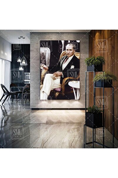 SML TABLO Mustafa Kemal Atatürk Kahve Içerken Karizma Türk Dikey Kanvas Tablo
