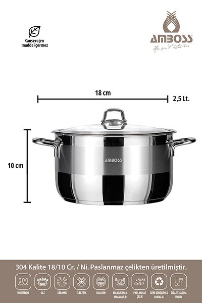 Amboss Saphire Stainless Steel 18 cm Deep Pot with Steel Lid
