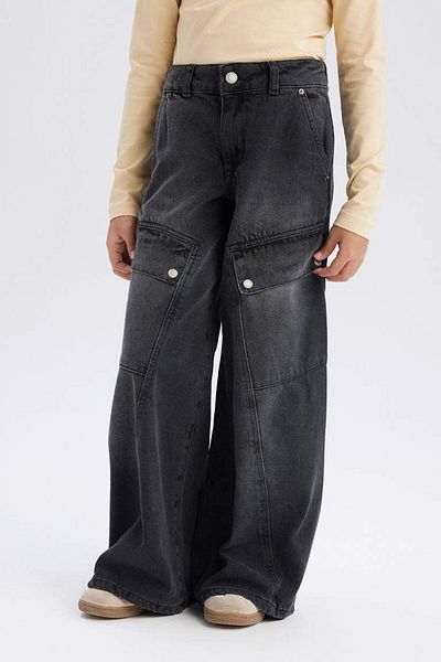 DeFacto New Season Girl's Wide Leg Cargo Wide Leg Cotton Trousers