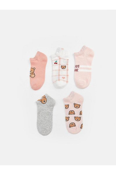 LC Waikiki Bear Teddy Patterned Girl's Booties Socks 5 Pack