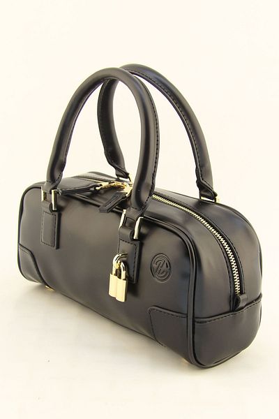 HNB Women's Black Baguette Bag with Padlock