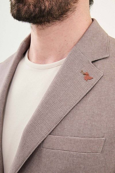 Mcr Patterned Brown Slim Fit Bag Pocket Mono Collar Men's Jacket