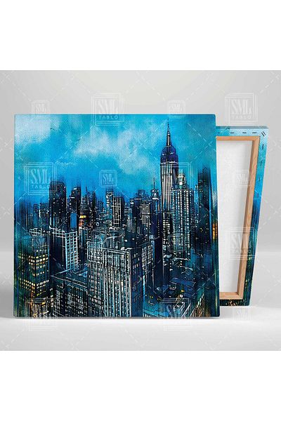 SML TABLO Cityscape Brush Traces City Build Μοντέρνο τετράγωνο ζωγραφική σε καμβά