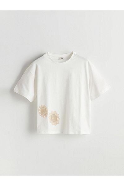 LC Waikiki Crew Neck Embroidered Girl's T-Shirt