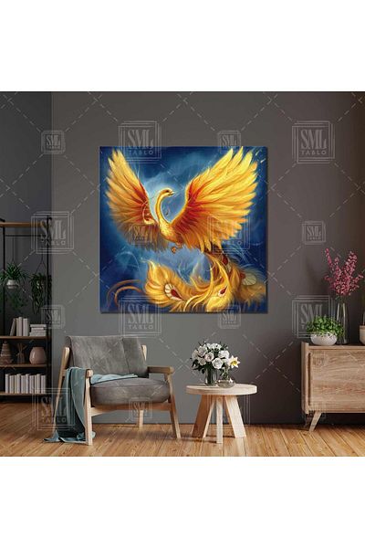 SML TABLO Φοίνικας Simurg Bird Art Μυθολογία Σμαραγδένια Φοίνικας Τετράγωνος Πίνακας ζωγραφικής σε καμβά