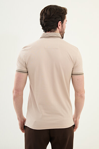 Mcr Ανδρικό μπλουζάκι από βαμβακερό γιακά πόλο με ίσιο λεπτό κομμένο σχέδιο μπεζ - 36854.25Y