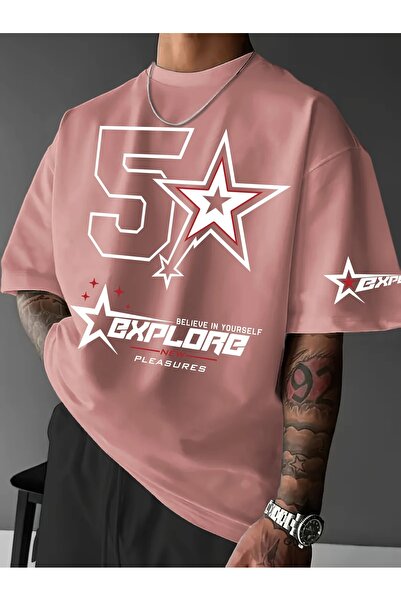 LAND MODA Ανδρικό μπλουζάκι με χαλαρό γιακά, με στάμπα "Believe In Yourself a...