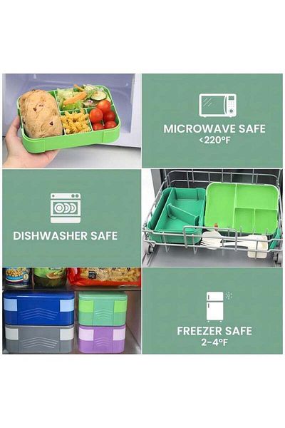 COOYA Portable Children's Lunch Box,Stackable,1550 ML,Leak Proof,6 Different Compartments,for school,Green