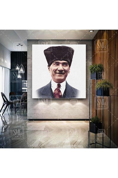 SML TABLO Γερουσίας Μουστάφα Κεμάλ Ατατούρκ Χαμογελαστό Καλούπι Καριζάμα Τετράγωνο Πίνακας Καμβά