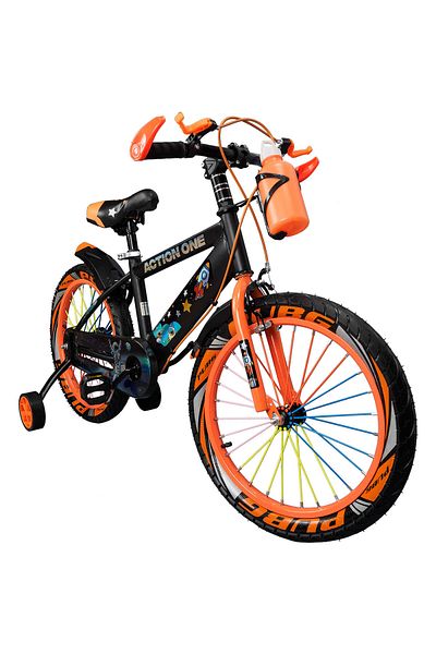 ACTION ONE Bicicleta copii 6-8 ani cu roti ajutatoare si bidon pentru apa in suport Nova, 18 inch, orange