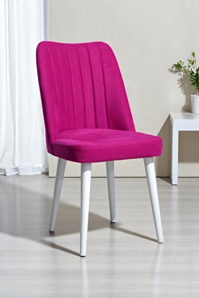 MYMASSA Polo Sandalye - Soho Fuşya Kumaş - Ahşap Beyaz Ayak - Mutfak Sandalye...