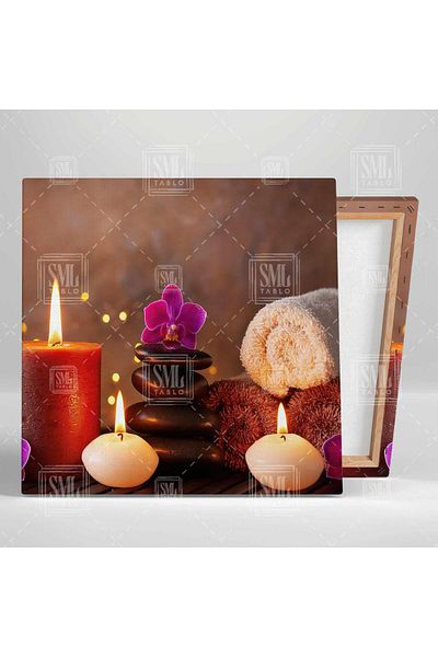 SML TABLO Spa Zen Stones Pink Orchid Candles Πετσέτα Σαλόνι μασάζ Τετράγωνος πίνακας σε καμβά