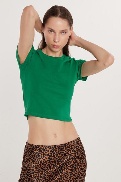 Tudors Tricou de damă, slim fit, slim fit, 100% bumbac, uni, verde, cu decolteu