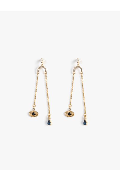 Koton Pearl Earring Chain Detailed Rhinestone Dangle