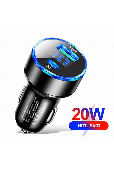Mega Oto Market Black Car Interior USB 3.0 Type C 20W Socket Cigarette Lighter Power Adapter All Devices 12V-24V