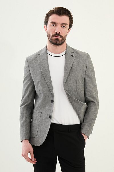 Mcr Melted Black Slim Fit Bag Pocket Mono Collar Linen Men's Jacket