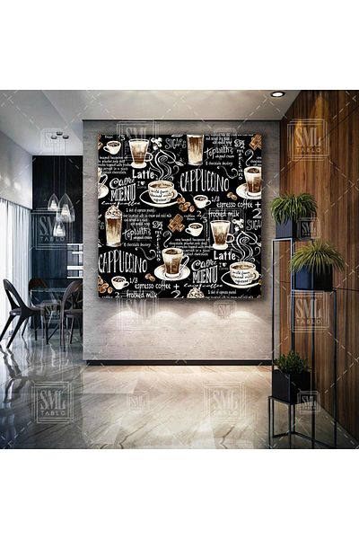 SML TABLO Καφές Καφές Καπουτσίνο Latte Cafe Εστιατόριο Διακόσμηση Κουζίνας Τετράγωνος Πίνακας Καμβά