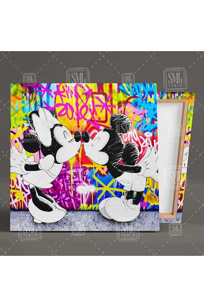SML TABLO Minnie And Mickey Kisses Mickey And Mini Mouse Kiss Art Decor Τετράγωνος πίνακας σε καμβά