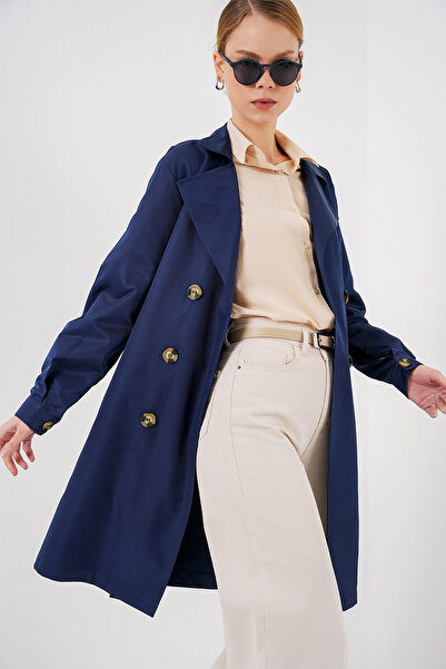 Bigdart 5864 Kruvaze Yaka Kısa Trençkot - Lacivert