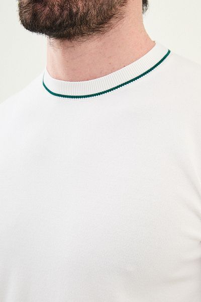 Mcr Plain Slim Fit Crew Neck Men's Knitwear T-Shirt White-Emerald - 11541.25Y