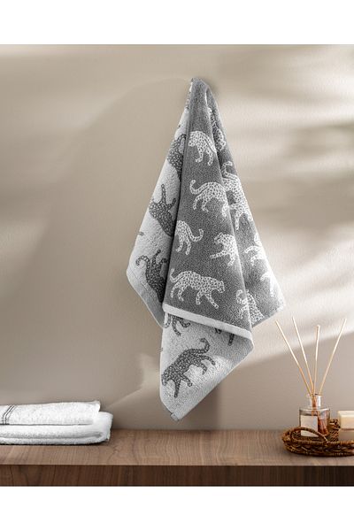 Madame Coco Leopard Yarn Dyed 100% Cotton Face Towel - Gray