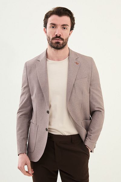 Mcr Patterned Brown Slim Fit Bag Pocket Mono Collar Men's Jacket