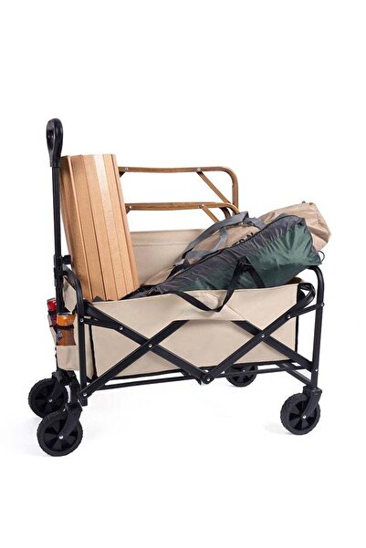 Arabest عربة تخييم بعجلات لجميع التضاريس، عربة قابلة للطي للشاطئ والحديقة والتخييم (بيج)