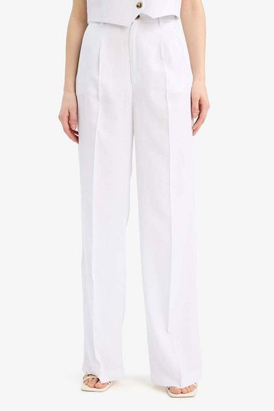 DeFacto Wide Leg Linen Blended Palazzo Trousers High Waist Wide Loose Leg Pencil with Pockets A1922Ax25Sm