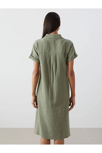 LC Waikiki LCWAIKIKI Κλασικό μαύρο πουκάμισο γιακά Oversize Muslin Γυναικείο φόρεμα