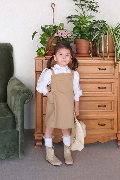 Ceylan Otantik Milky Brown Duck Linen Children's Skirted Salopet