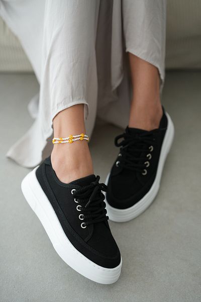 selinshoes Peint High-Based Lace-Up Sneaker- Black