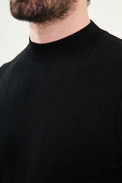 Mcr Striped Slim Fit Half Turtleneck Men's Knitwear T-Shirt Black - 11543.25Y