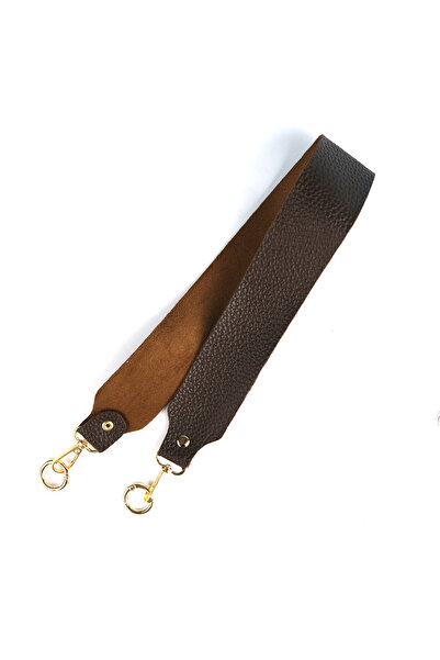 Prestij Boncuk Deri Çanta Sapı Acı Kahverengi Dokulu 60 cm Gold Metal Detaylı