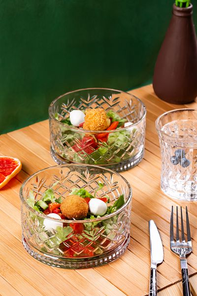 Porsima Set of 2 Crystal Glass Snack Bowl Presentation Bowl Magnolia Bowl Set 400 ml