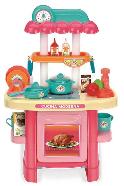 RS Toys Bucatarie de jucarie pentru copii, cu accesorii incluse, 54cm inaltime, 16 accesorii