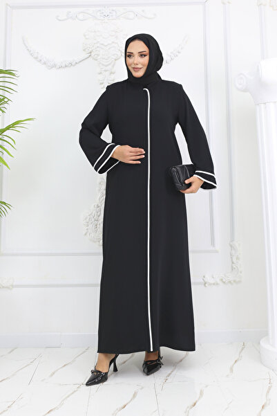 Efelif Siyah Dubai Ipeği Biyeli Ferace Mf-2269