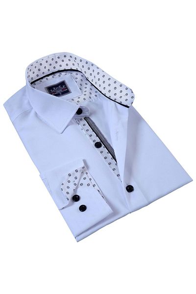 Exve Exclusive Ανδρικό πουκάμισο Slim Fit με μαύρο γεωμετρικό σχέδιο στον λευκό γιακά
