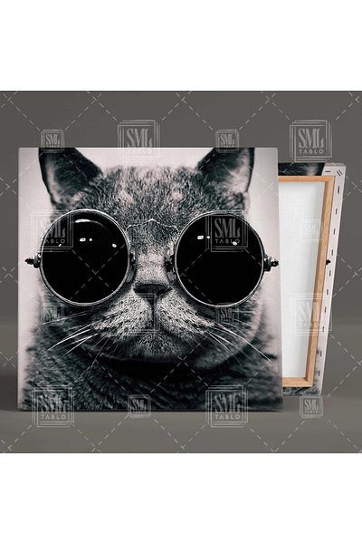 SML TABLO Μαύρα γυαλιά έχουν τοποθετηθεί Karizma Cat Animal Decor Τετράγωνος πίνακας σε καμβά