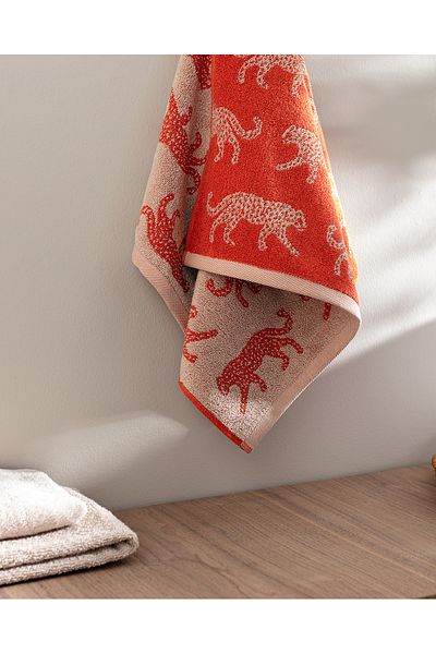 Madame Coco Leopard Yarn Dyed 100% Cotton Face Towel - Orange