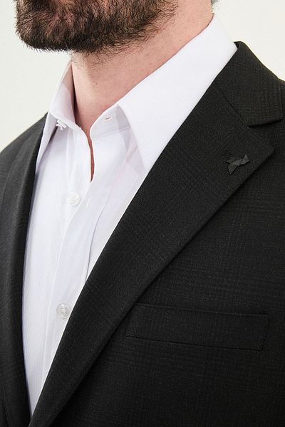 Mcr Plaid Black Slim Fit Mono Collar Men's Jacket