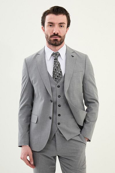 Mcr Straight Slim Fit Mono Collar Classic Wool Men's Suit Gray - 45345.24Y