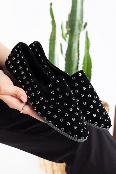 Jackers Black Stone Design Înaltă Înaltă Deget Ascuțit Pantofi de zi cu zi pentru femei Balerini în aer liber