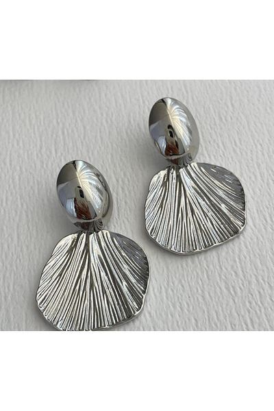 H&S AKSESUAR Special Series Leaf Design Silver Earrings