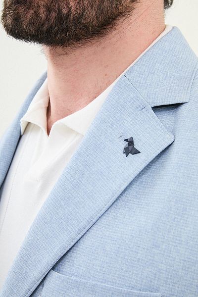 Mcr Patterned Blue Slim Fit Bag Pocket Mono Collar Men's Jacket