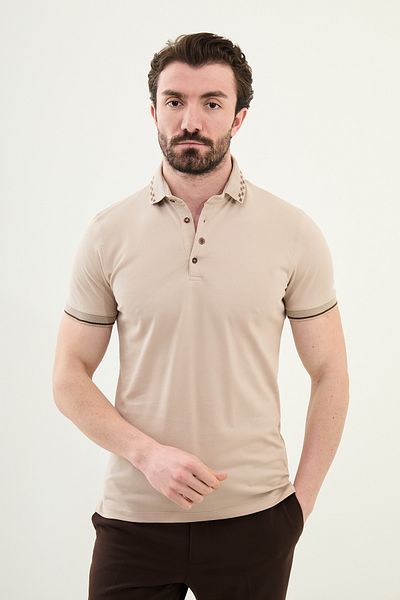 Mcr Plain Slim Fit Polo Neck Cotton Men's T-Shirt Beige - 36853.25Y