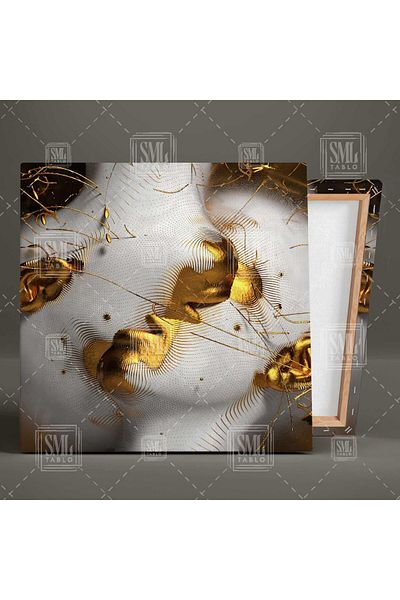SML TABLO Golden Face Marble Couple Love Love Gold Decor Τετράγωνος πίνακας σε καμβά