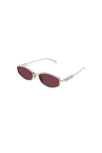 Gucci Gg 1803s 002 55 نظارة شمسية معدنية بيضاوية رمادية اللون للنساء