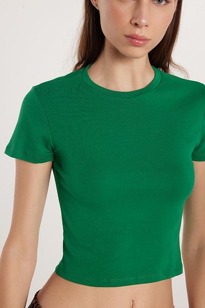Tudors Tricou de damă, slim fit, slim fit, 100% bumbac, uni, verde, cu decolteu