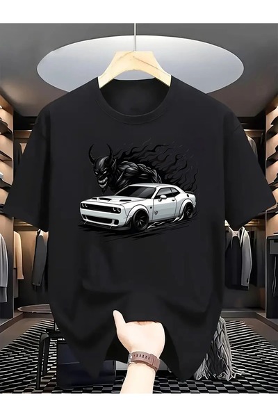LOTS MODA Ανδρικό μπλουζάκι με γραφικό σχέδιο "Car" - Στρογγυλή λαιμόκοψη, κο...